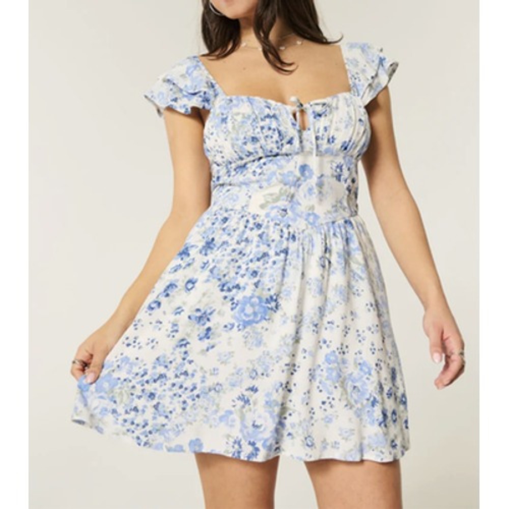 Hollister Milkmaid Dress Womens XL Floral Flutter Sleeve Pockets Summer Event